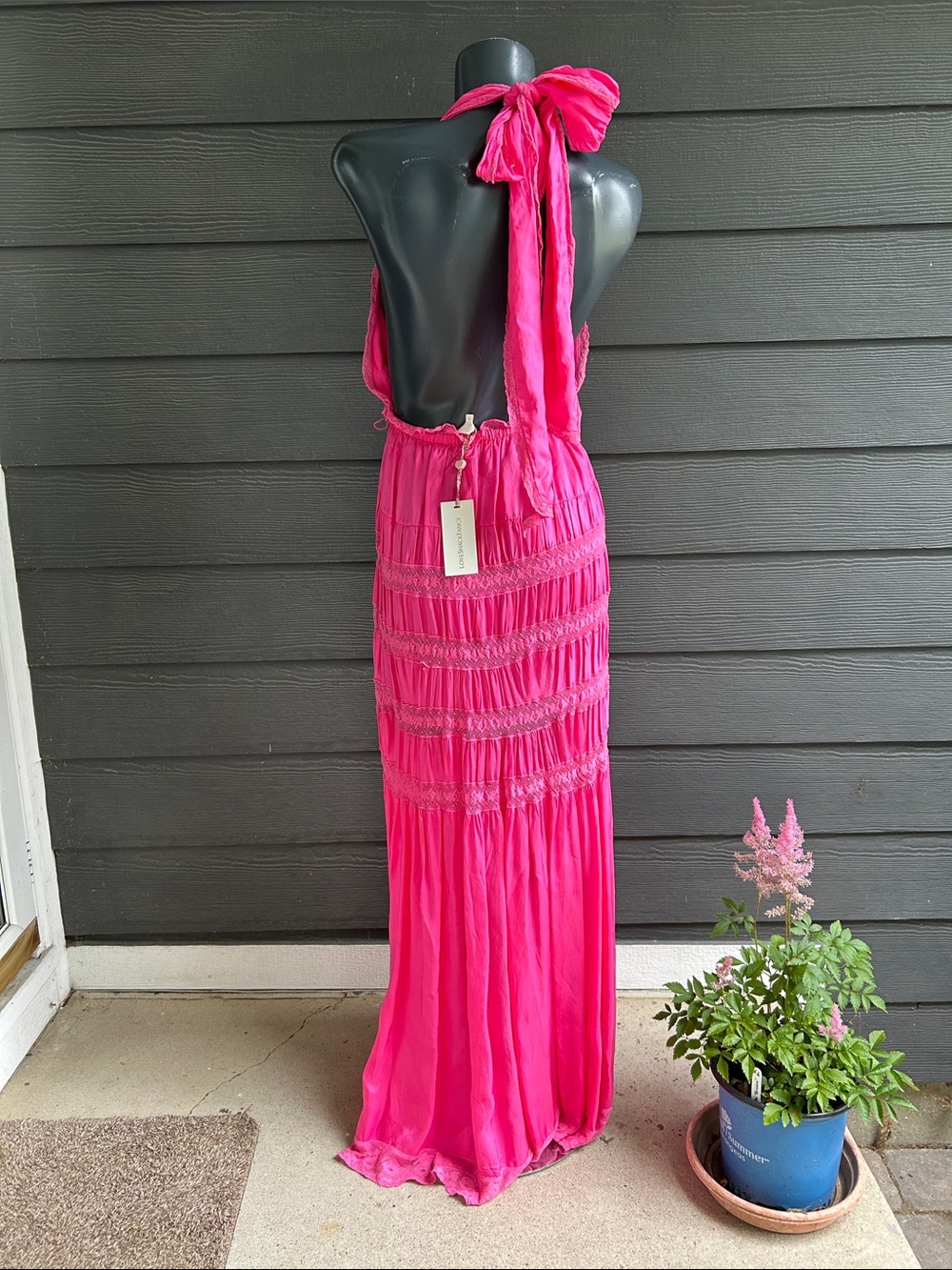 LoveShackFancy Hot Pink Halter Maxi Dress - As Is - Picture 2 of 16